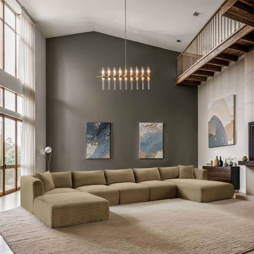 Shaggy Corduroy Performance Fabric 6 Piece Modular Sectional In Camel