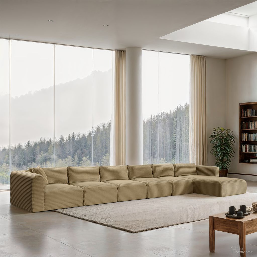 Shaggy Corduroy Performance Fabric 6 Piece Modular Sectional In Camel