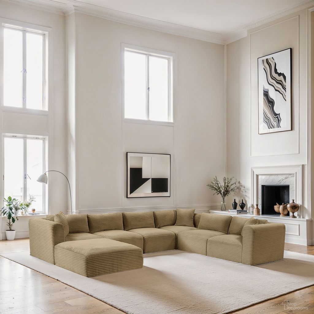 Shaggy Corduroy Performance Fabric 7 Piece Modular Sectional In Camel