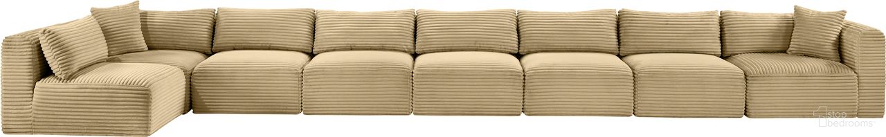 The appearance of Shaggy Corduroy Performance Fabric 8 Piece Modular Sectional In Camel designed by Meridian in the modern / contemporary interior design. This camel piece of furniture was selected by 1StopBedrooms from Shaggy Collection to add a touch of cosiness and style into your home. Sku: 641Camel-Armless;641Camel-Armless;641Camel-Armless;641Camel-Armless;641Camel-Armless;641Camel-Armless;641Camel-Corner;641Camel-Corner. Material: Fabric.
