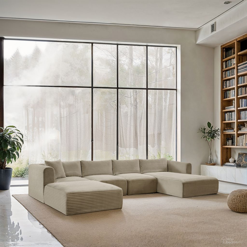 The appearance of Shaggy Corduroy Performance Fabric 5 Piece Modular Sectional In Cream designed by Meridian in the modern / contemporary interior design. This cream piece of furniture  was selected by 1StopBedrooms from Shaggy Collection to add a touch of cosiness and style into your home. Sku: 641Cream-Armless;641Cream-Armless;641Cream-Corner;641Cream-Ott;641Cream-Chaise. Material: Corduroy.