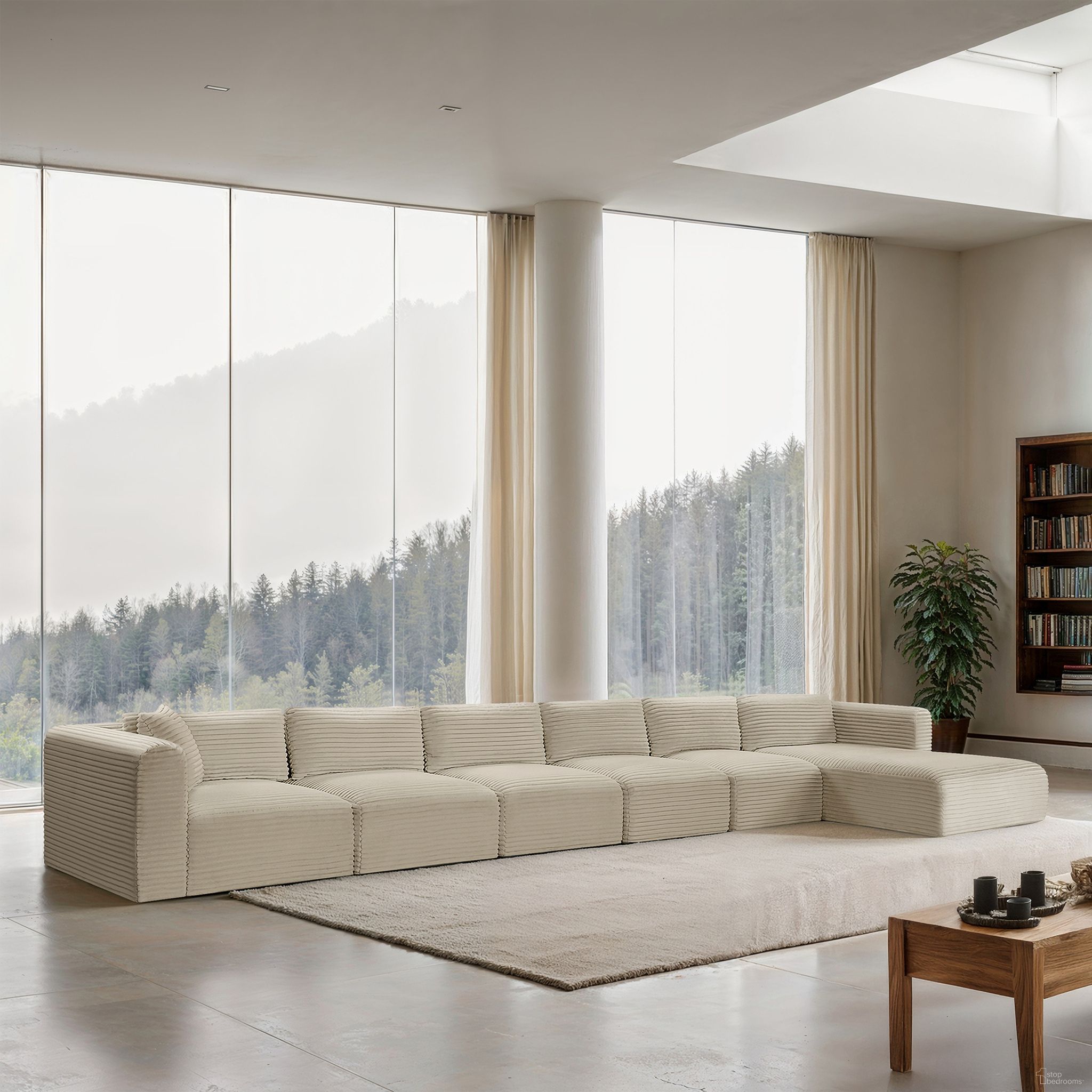 Shaggy Corduroy Performance Fabric 6 Piece Modular Sectional In Cream