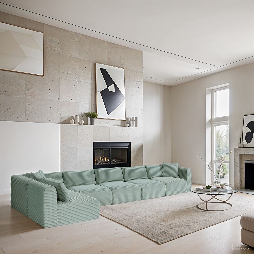 Shaggy Corduroy Performance Fabric 6 Piece Modular Sectional In Mint