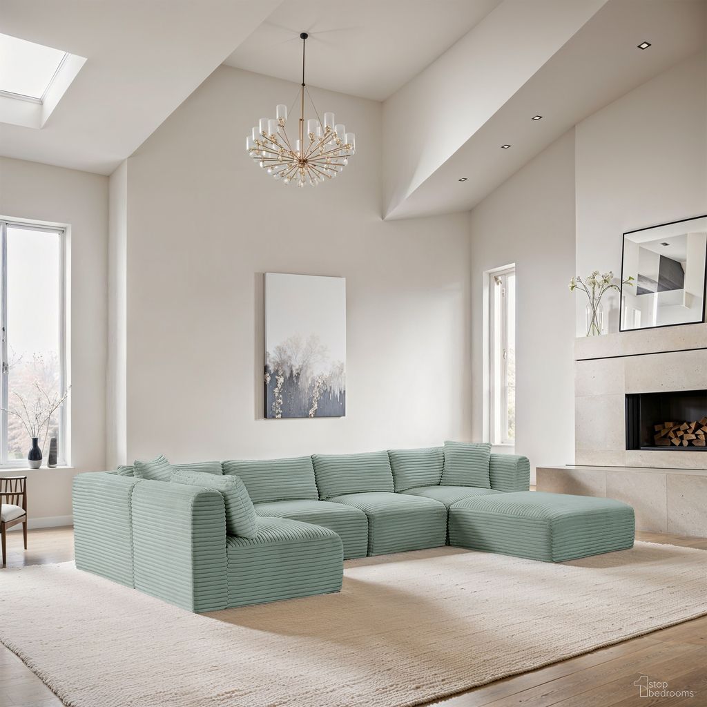 The appearance of Shaggy Corduroy Performance Fabric 6 Piece Modular Sectional In Mint designed by Meridian in the modern / contemporary interior design. This mint piece of furniture  was selected by 1StopBedrooms from Shaggy Collection to add a touch of cosiness and style into your home. Sku: 641Mint-Armless;641Mint-Armless;641Mint-Armless;641Mint-Corner;641Mint-Corner;641Mint-Ott. Material: Fabric.