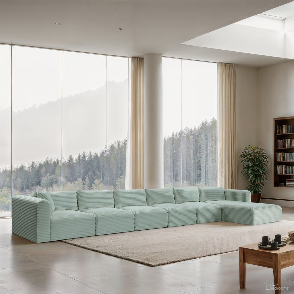 Shaggy Corduroy Performance Fabric 6 Piece Modular Sectional In Mint