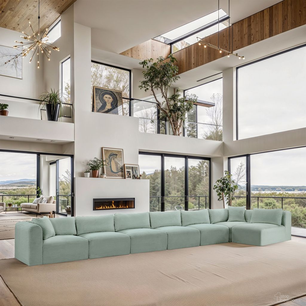 Shaggy Corduroy Performance Fabric 7 Piece Modular Sectional In Mint