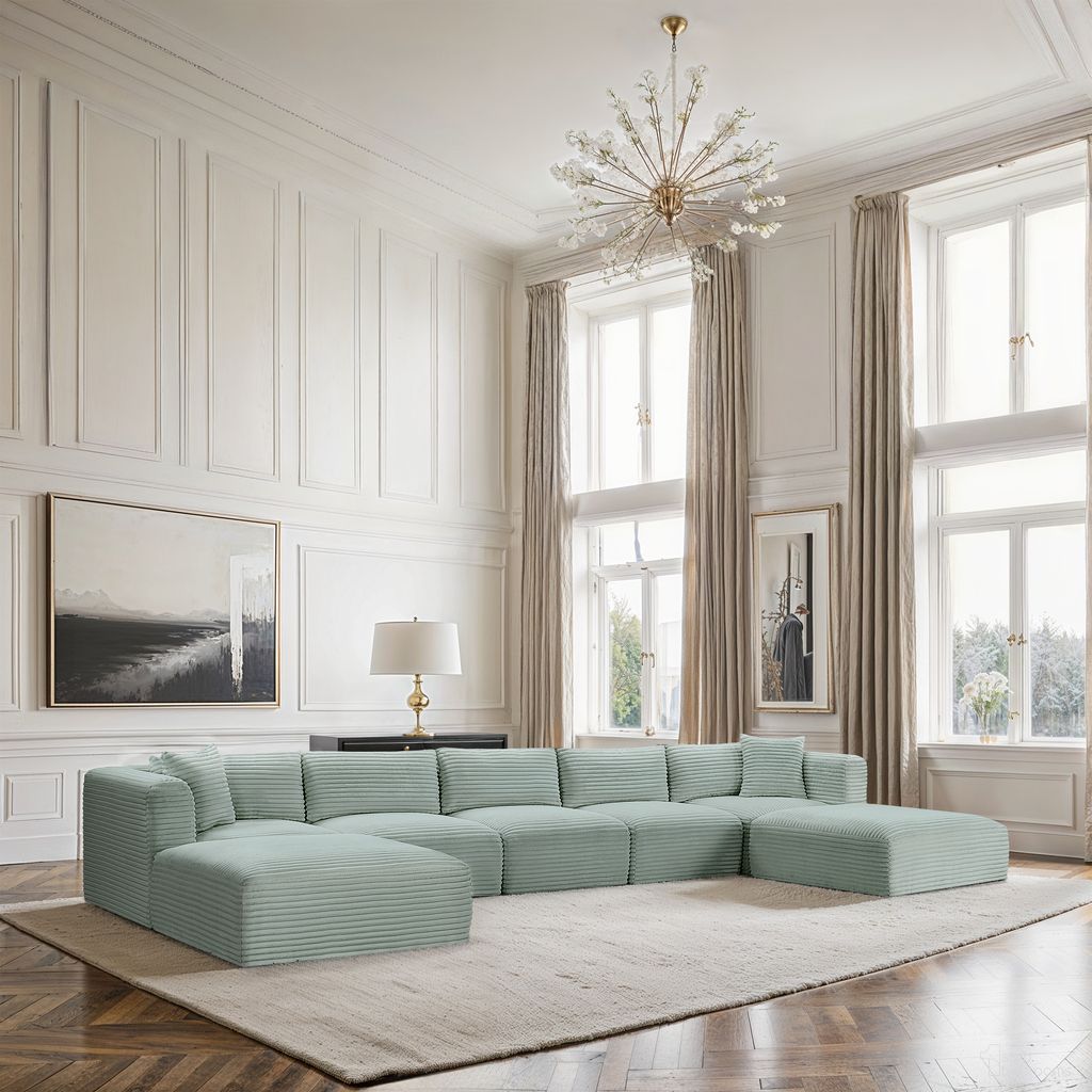 The appearance of Shaggy Corduroy Performance Fabric 7 Piece Modular Sectional In Mint designed by Meridian in the modern / contemporary interior design. This mint piece of furniture  was selected by 1StopBedrooms from Shaggy Collection to add a touch of cosiness and style into your home. Sku: 641Mint-Armless;641Mint-Armless;641Mint-Armless;641Mint-Corner;641Mint-Corner;641Mint-Ott;641Mint-Ott. Material: Fabric.