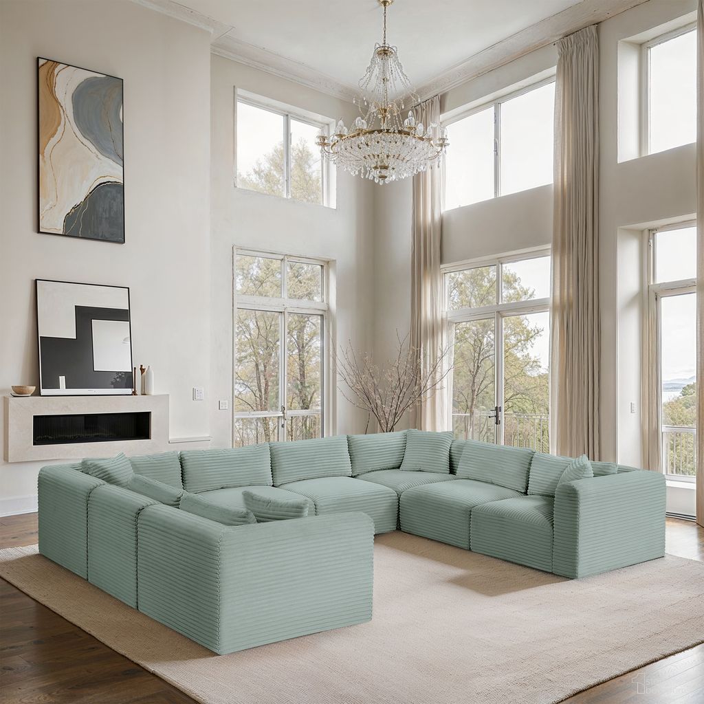 Shaggy Corduroy Performance Fabric 8 Piece Modular Sectional In Mint