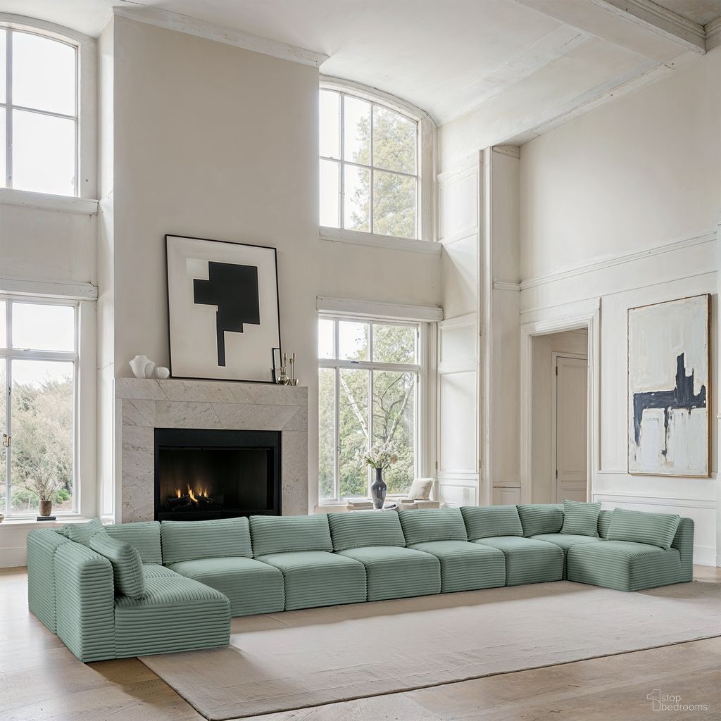 Shaggy Corduroy Performance Fabric 9 Piece Modular Sectional In Mint