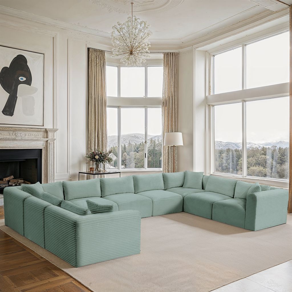 Shaggy Corduroy Performance Fabric 9 Piece Modular Sectional In Mint