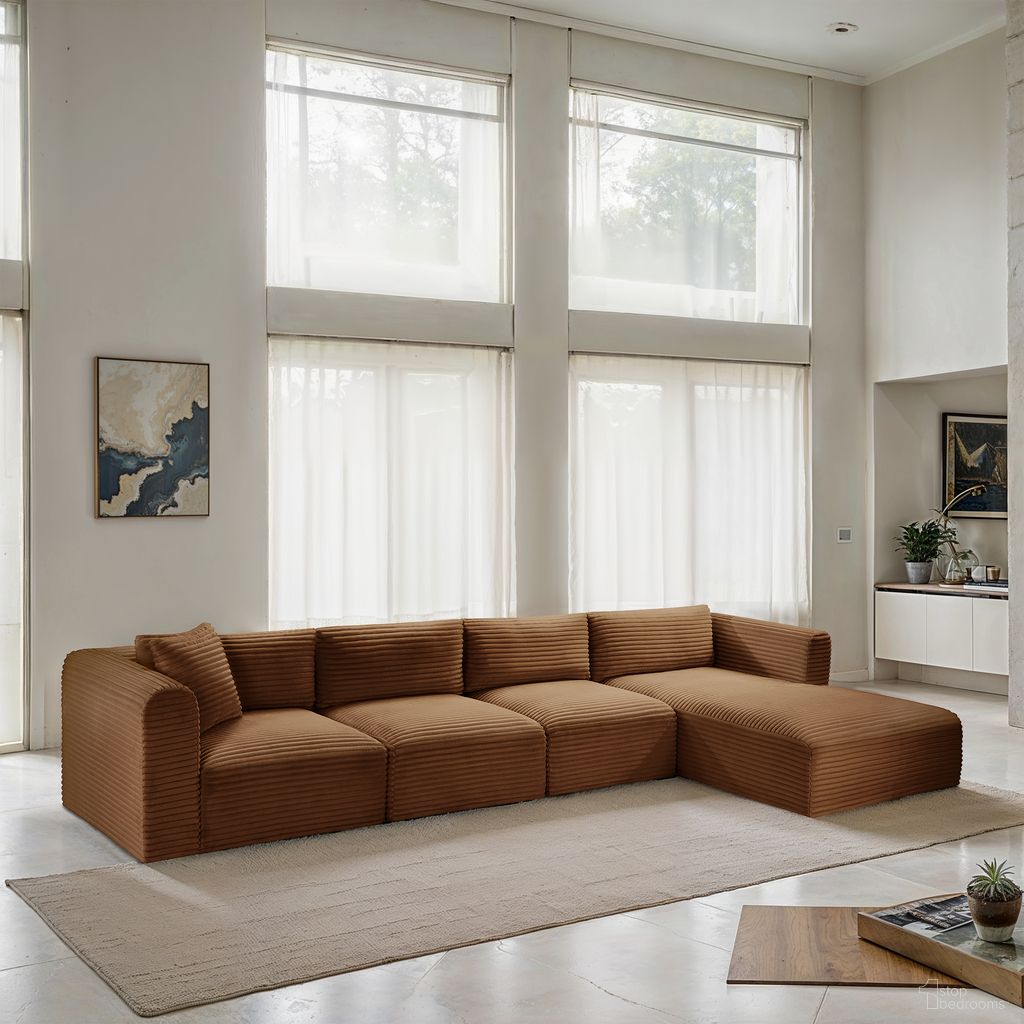 Shaggy Corduroy Performance Fabric 4 Piece Modular Sectional In Saddle