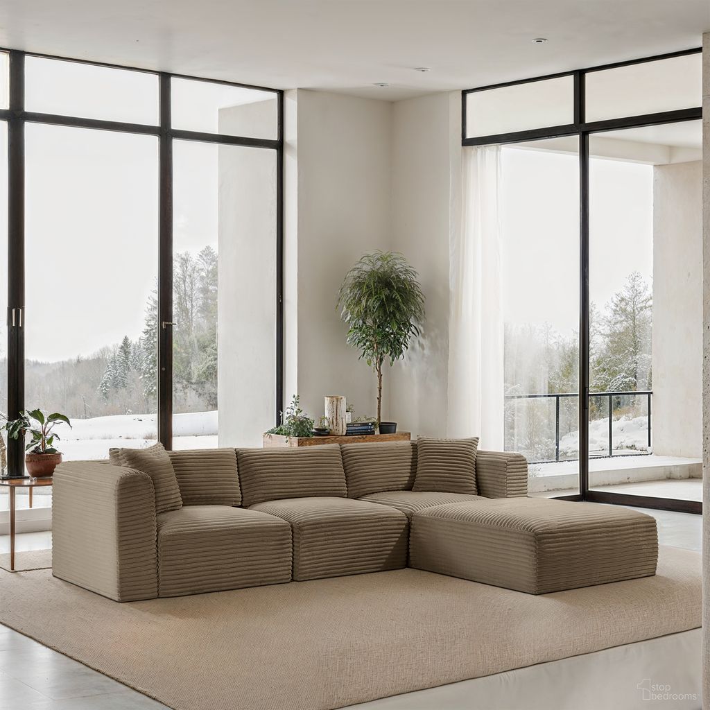 Shaggy Corduroy Performance Fabric 4 Piece Modular Sectional In Taupe