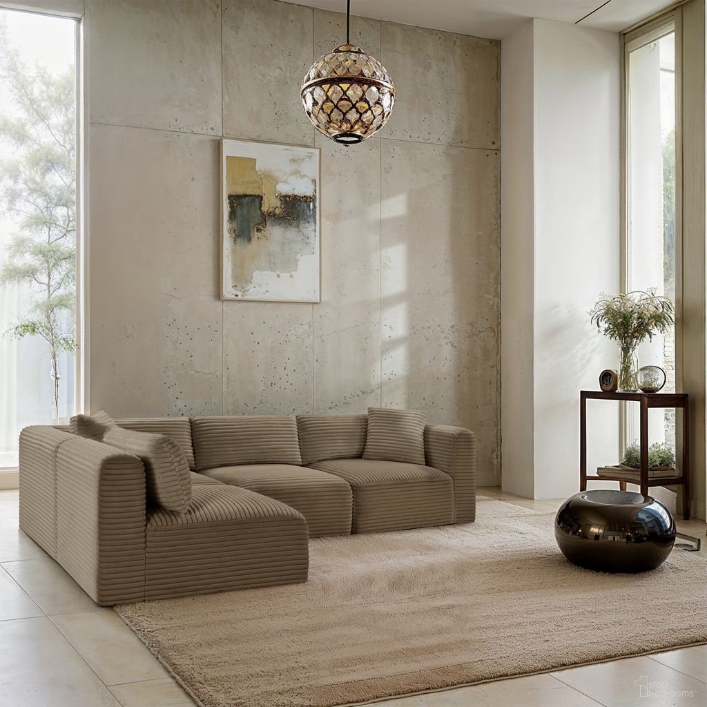 Shaggy Corduroy Performance Fabric 4 Piece Modular Sectional In Taupe