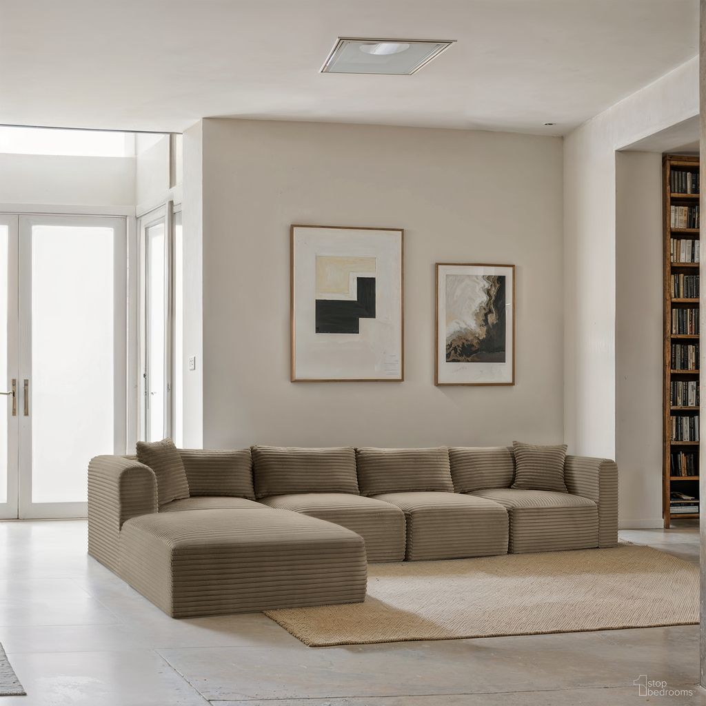 Shaggy Corduroy Performance Fabric 5 Piece Modular Sectional In Taupe
