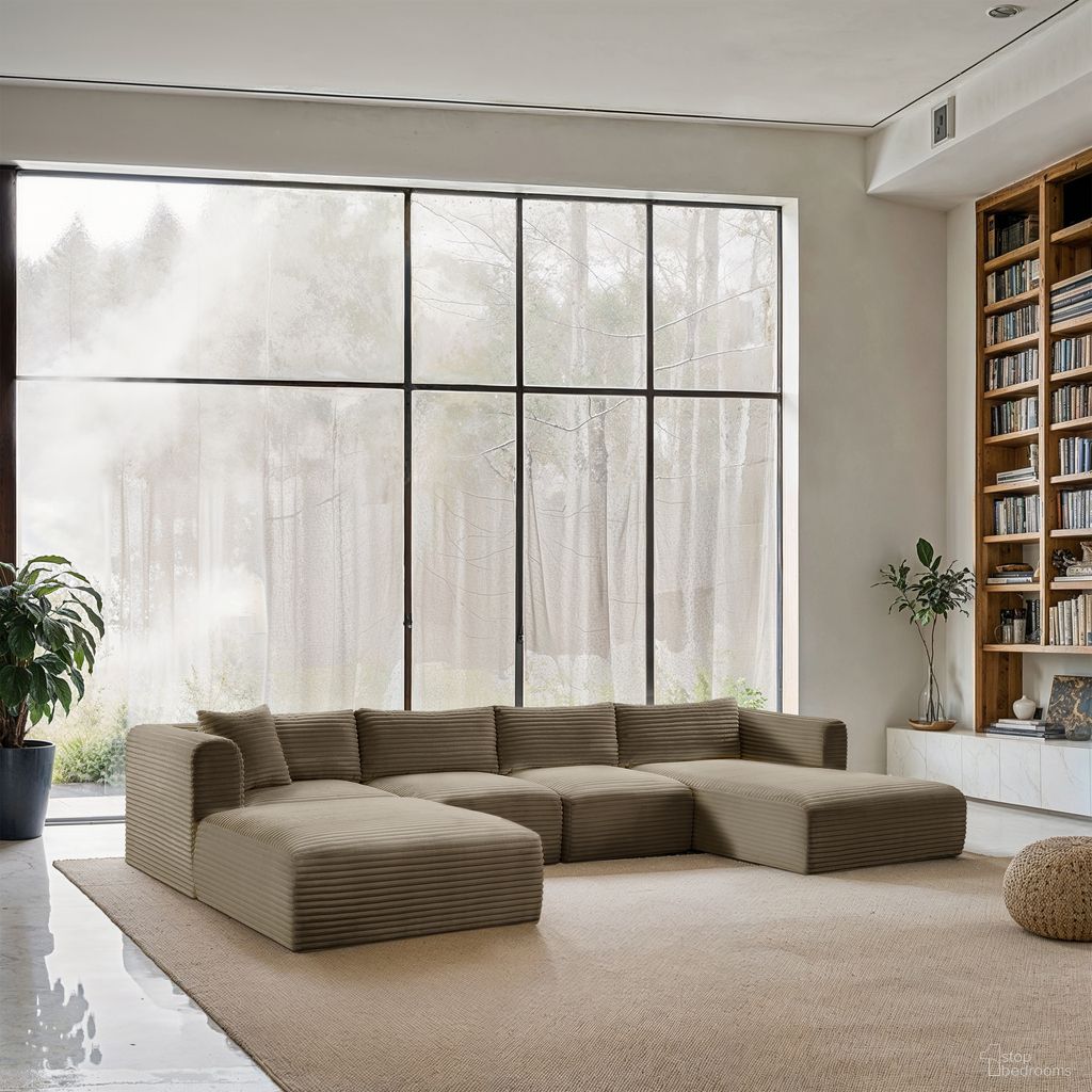 Shaggy Corduroy Performance Fabric 5 Piece Modular Sectional In Taupe