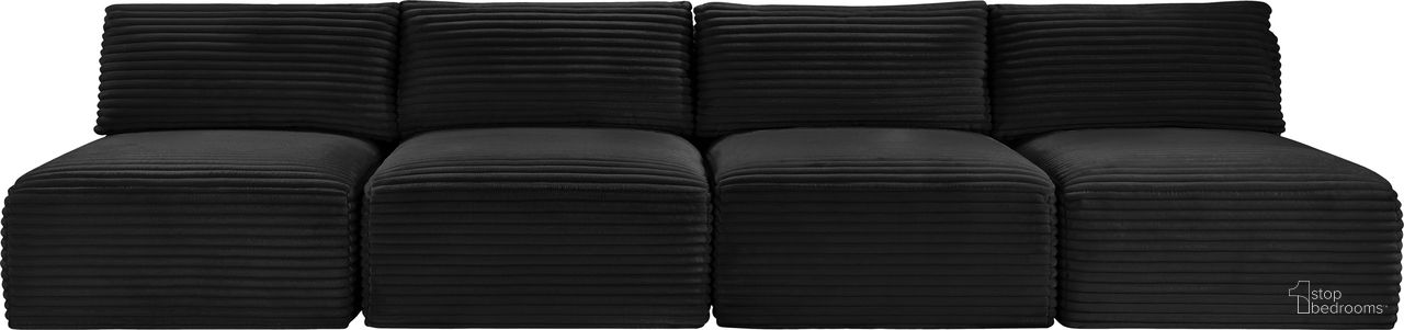 The appearance of Shaggy Corduroy Performance Fabric 4 Piece Modular Sofa In Black designed by Meridian in the modern / contemporary interior design. This black piece of furniture  was selected by 1StopBedrooms from Shaggy Collection to add a touch of cosiness and style into your home. Sku: 641Black-Armless;641Black-Armless;641Black-Armless;641Black-Armless. Material: Fabric.