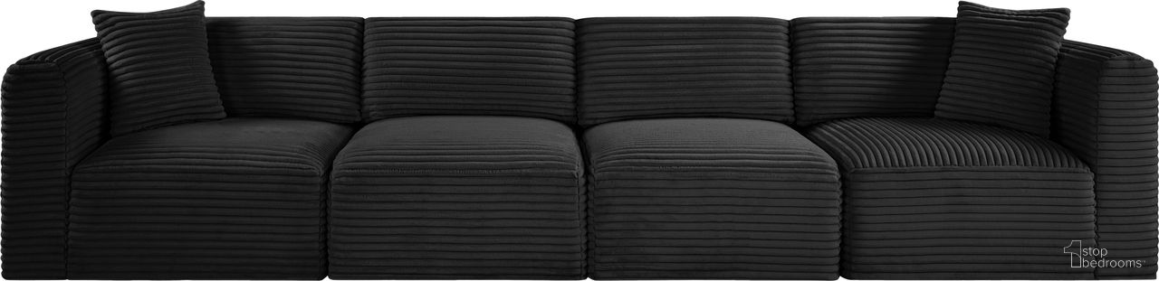 The appearance of Shaggy Corduroy Performance Fabric 4 Piece Modular Sofa In Black designed by Meridian in the modern / contemporary interior design. This black piece of furniture  was selected by 1StopBedrooms from Shaggy Collection to add a touch of cosiness and style into your home. Sku: 641Black-Armless;641Black-Armless;641Black-Corner;641Black-Corner. Material: Fabric.