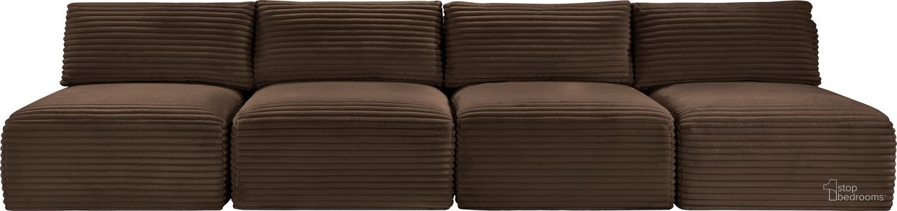 The appearance of Shaggy Corduroy Performance Fabric 4 Piece Modular Sofa In Brown designed by Meridian in the modern / contemporary interior design. This brown piece of furniture was selected by 1StopBedrooms from Shaggy Collection to add a touch of cosiness and style into your home. Sku: 641Brown-Armless;641Brown-Armless;641Brown-Armless;641Brown-Armless. Material: Fabric.