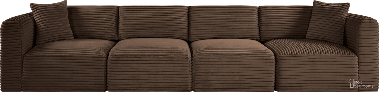 The appearance of Shaggy Corduroy Performance Fabric 4 Piece Modular Sofa In Brown designed by Meridian in the modern / contemporary interior design. This brown piece of furniture was selected by 1StopBedrooms from Shaggy Collection to add a touch of cosiness and style into your home. Sku: 641Brown-Armless;641Brown-Armless;641Brown-Corner;641Brown-Corner. Material: Fabric.