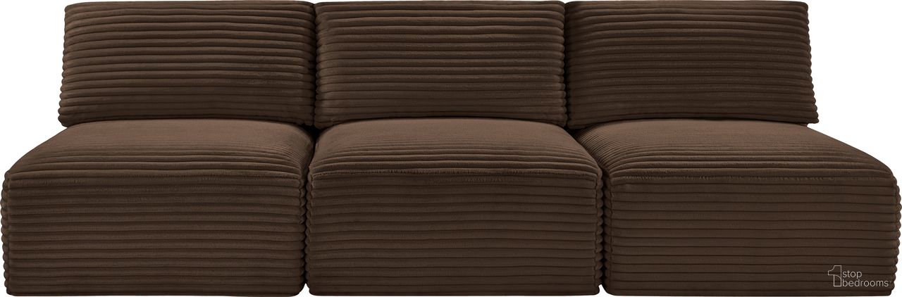 The appearance of Shaggy Corduroy Performance Fabric 3 Piece Modular Sofa In Brown designed by Meridian in the modern / contemporary interior design. This brown piece of furniture was selected by 1StopBedrooms from Shaggy Collection to add a touch of cosiness and style into your home. Sku: 641Brown-Armless;641Brown-Armless;641Brown-Armless. Material: Fabric.