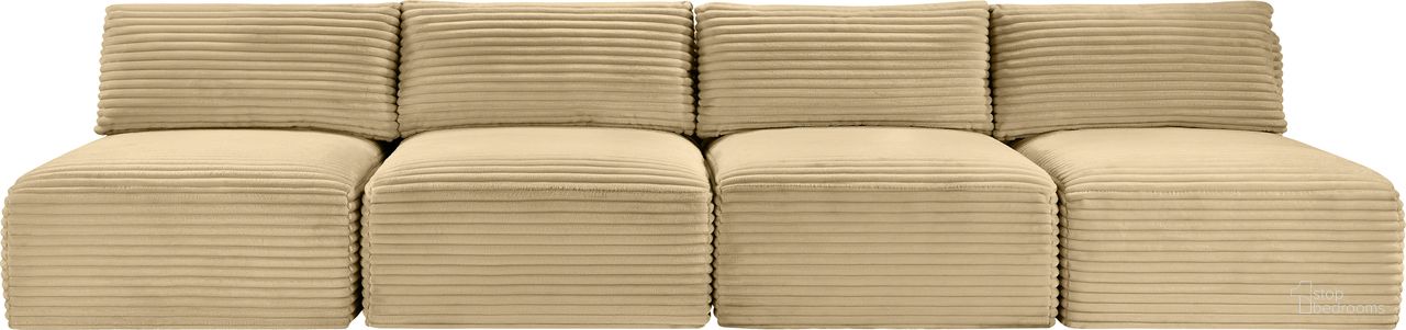 The appearance of Shaggy Corduroy Performance Fabric 4 Piece Modular Sofa In Camel designed by Meridian in the modern / contemporary interior design. This camel piece of furniture was selected by 1StopBedrooms from Shaggy Collection to add a touch of cosiness and style into your home. Sku: 641Camel-Armless;641Camel-Armless;641Camel-Armless;641Camel-Armless. Material: Fabric.