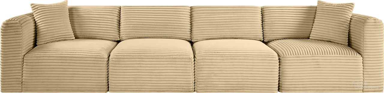 The appearance of Shaggy Corduroy Performance Fabric 4 Piece Modular Sofa In Camel designed by Meridian in the modern / contemporary interior design. This camel piece of furniture  was selected by 1StopBedrooms from Shaggy Collection to add a touch of cosiness and style into your home. Sku: 641Camel-Armless;641Camel-Armless;641Camel-Corner;641Camel-Corner. Material: Fabric.