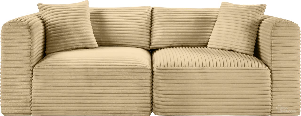 The appearance of Shaggy Corduroy Performance Fabric 2 Piece Modular Sofa In Camel designed by Meridian in the modern / contemporary interior design. This camel piece of furniture  was selected by 1StopBedrooms from Shaggy Collection to add a touch of cosiness and style into your home. Sku: 641Camel-Corner;641Camel-Corner. Material: Fabric.