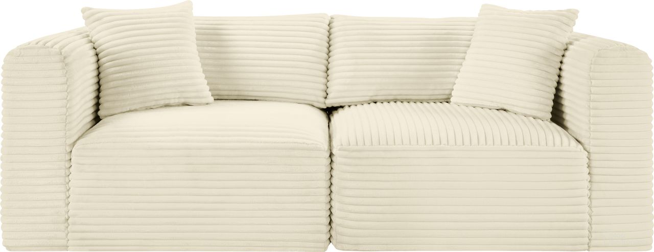 The appearance of Shaggy Corduroy Performance Fabric 2 Piece Modular Sofa In Cream designed by Meridian in the modern / contemporary interior design. This cream piece of furniture  was selected by 1StopBedrooms from Shaggy Collection to add a touch of cosiness and style into your home. Sku: 641Cream-Corner;641Cream-Corner. Material: Fabric.