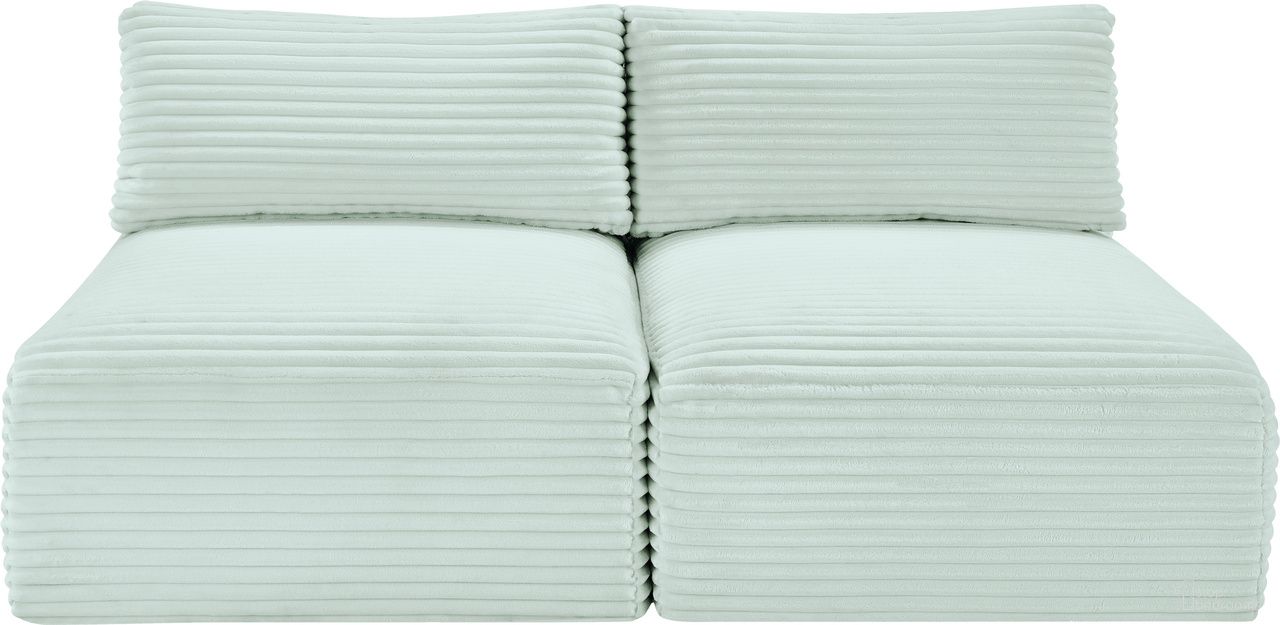 The appearance of Shaggy Corduroy Performance Fabric 2 Piece Modular Sofa In Mint designed by Meridian in the modern / contemporary interior design. This mint piece of furniture was selected by 1StopBedrooms from Shaggy Collection to add a touch of cosiness and style into your home. Sku: 641Mint-Armless;641Mint-Armless. Material: Fabric.