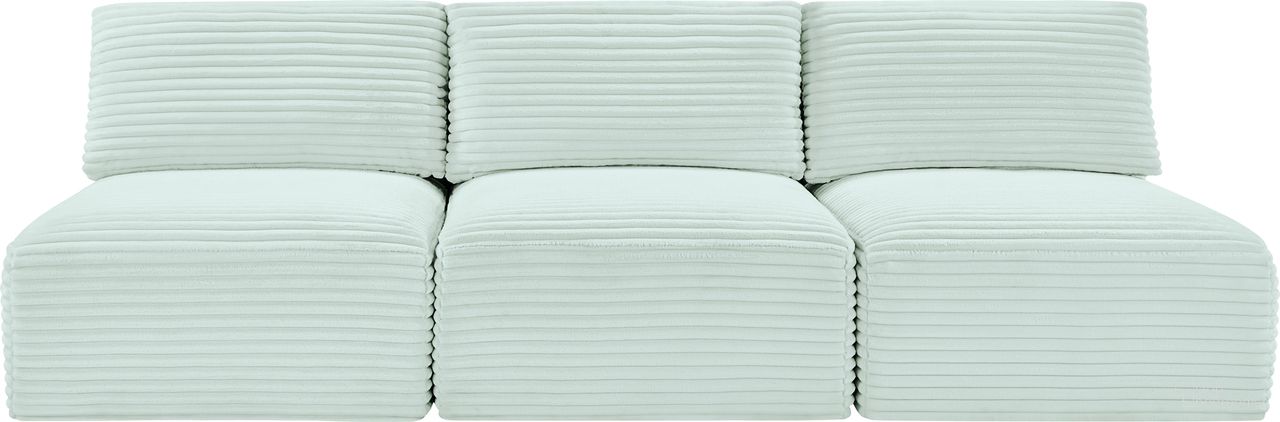 The appearance of Shaggy Corduroy Performance Fabric 3 Piece Modular Sofa In Mint designed by Meridian in the modern / contemporary interior design. This mint piece of furniture was selected by 1StopBedrooms from Shaggy Collection to add a touch of cosiness and style into your home. Sku: 641Mint-Armless;641Mint-Armless;641Mint-Armless. Material: Fabric.