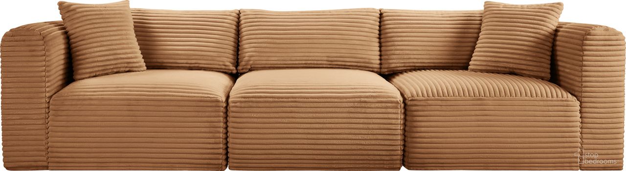 Shaggy Corduroy Performance Fabric 3 Piece Modular Sofa In Saddle
