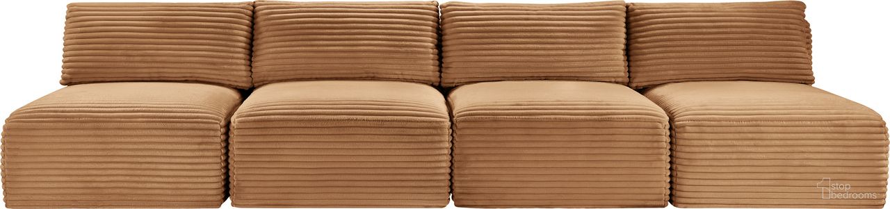 Shaggy Corduroy Performance Fabric 4 Piece Modular Sofa In Saddle