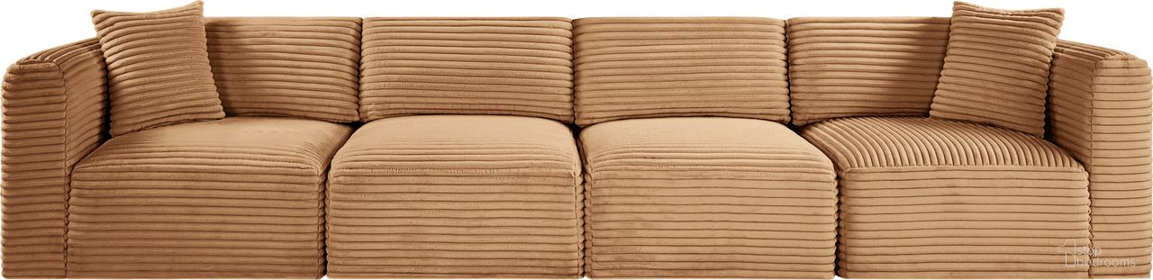 Shaggy Corduroy Performance Fabric 4 Piece Modular Sofa In Saddle