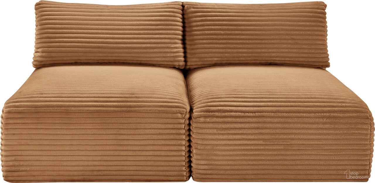 Shaggy Corduroy Performance Fabric 2 Piece Modular Sofa In Saddle