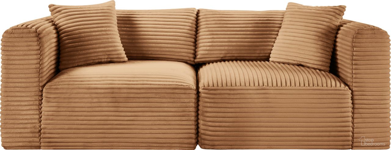 Shaggy Corduroy Performance Fabric 2 Piece Modular Sofa In Saddle