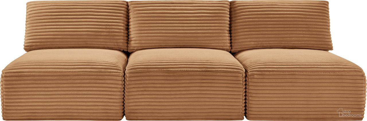 Shaggy Corduroy Performance Fabric 3 Piece Modular Sofa In Saddle