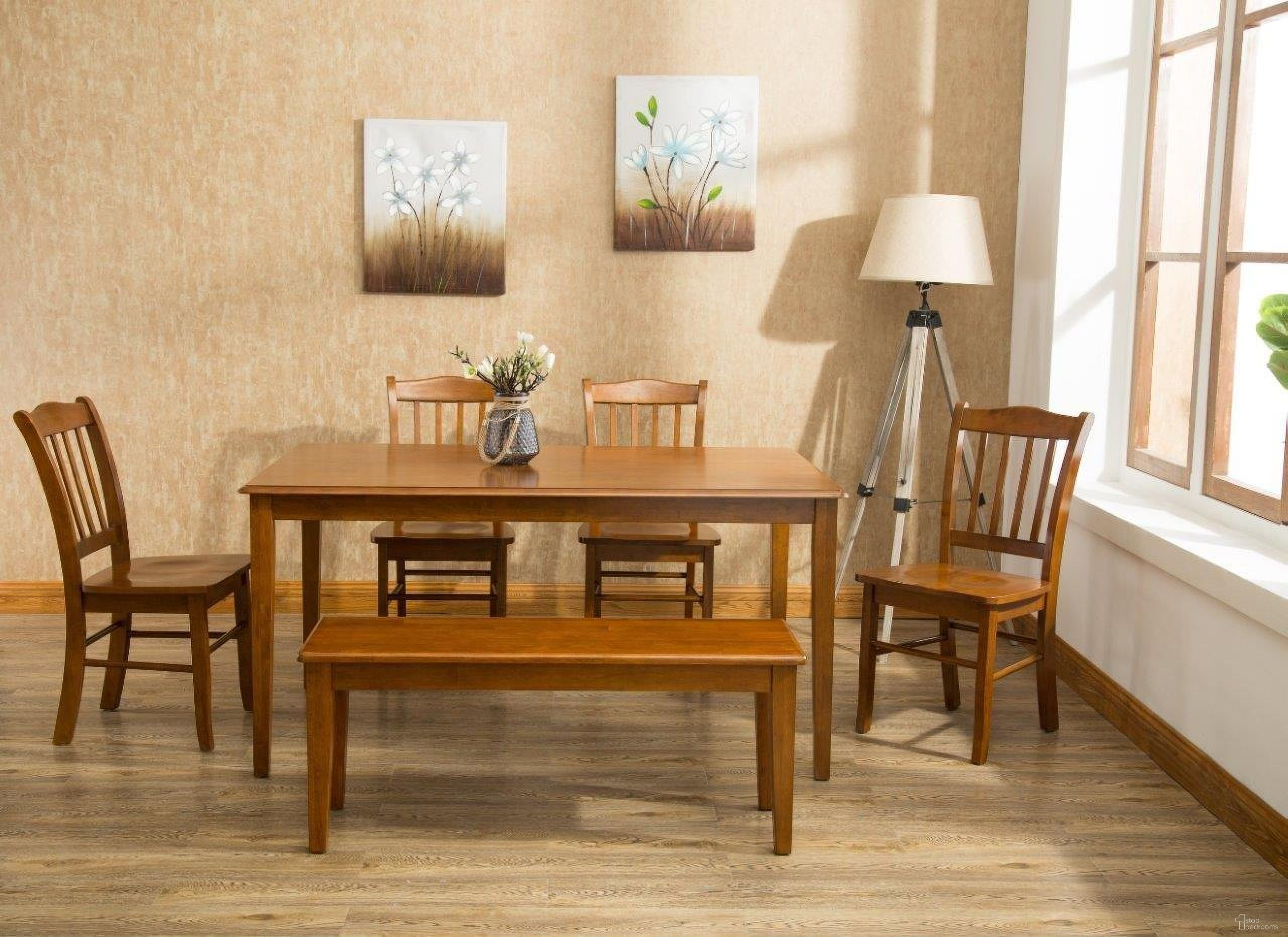 The appearance of Shaker 6-Piece Dining Set In Walnut designed by Boraam Industries in the traditional interior design. This walnut piece of furniture  was selected by 1StopBedrooms from Shaker Collection to add a touch of cosiness and style into your home. Sku: 70636;30636;30636;36636. Material: Rubberwood.