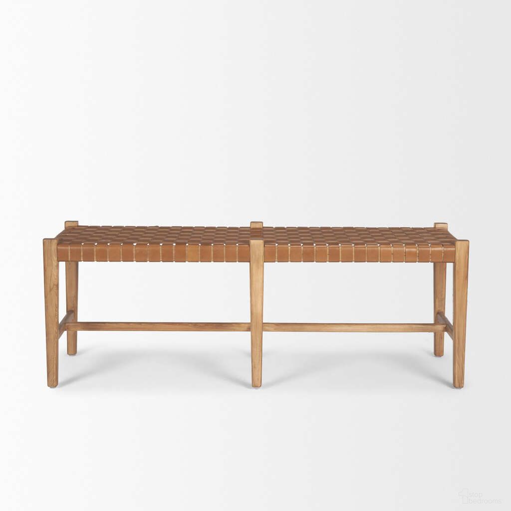 Shane Wood with Woven Leather Bench In Medium Brown