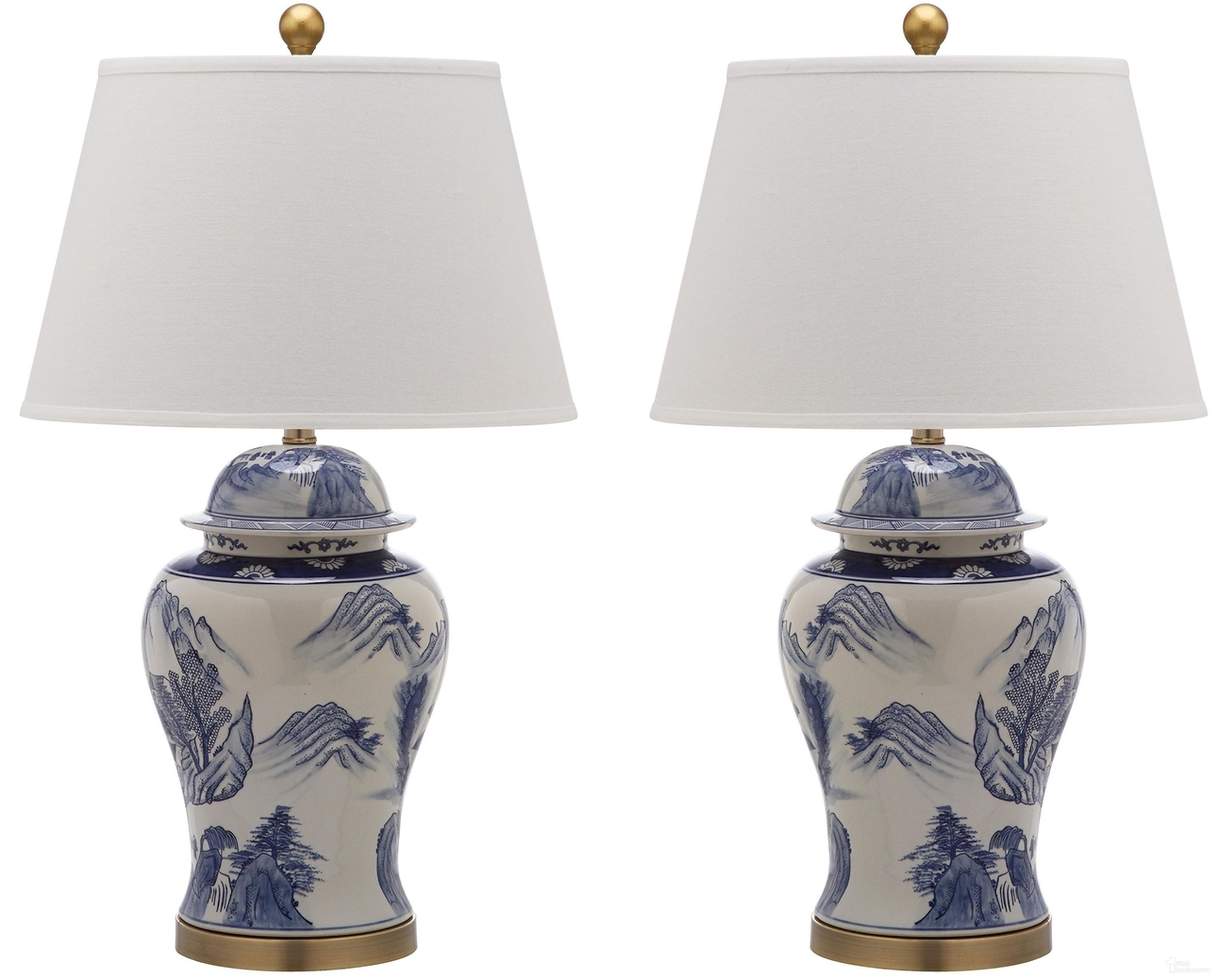 Shanghai Blue and White Ginger Jar Lamp Set of 2