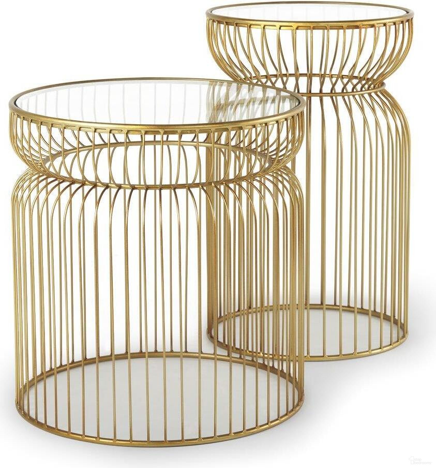 The appearance of Shani Round Gold Metal With Glass Accent Tables Set of 2 designed by Mercana in the modern / contemporary interior design. This gold piece of furniture was selected by 1StopBedrooms from Shani Collection to add a touch of cosiness and style into your home. Sku: 70088. Material: Metal.