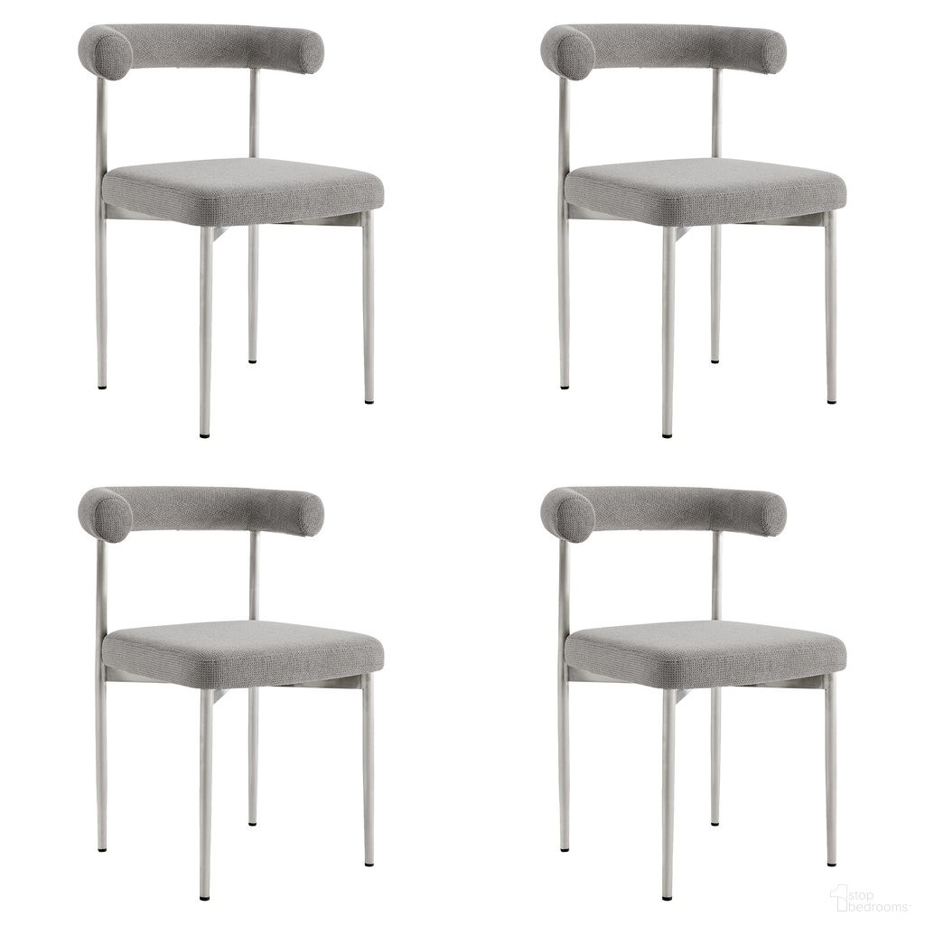 The appearance of Shannon Dining Chair Set of 4 In Stainless Steel and Light Grey designed by Armen Living in the modern / contemporary interior design. This stainless steel and light grey piece of furniture  was selected by 1StopBedrooms from Shannon Collection to add a touch of cosiness and style into your home. Sku: LCSNSIBSLGRY;LCSNSIBSLGRY. Material: Foam. Chair Type: Side Chair.