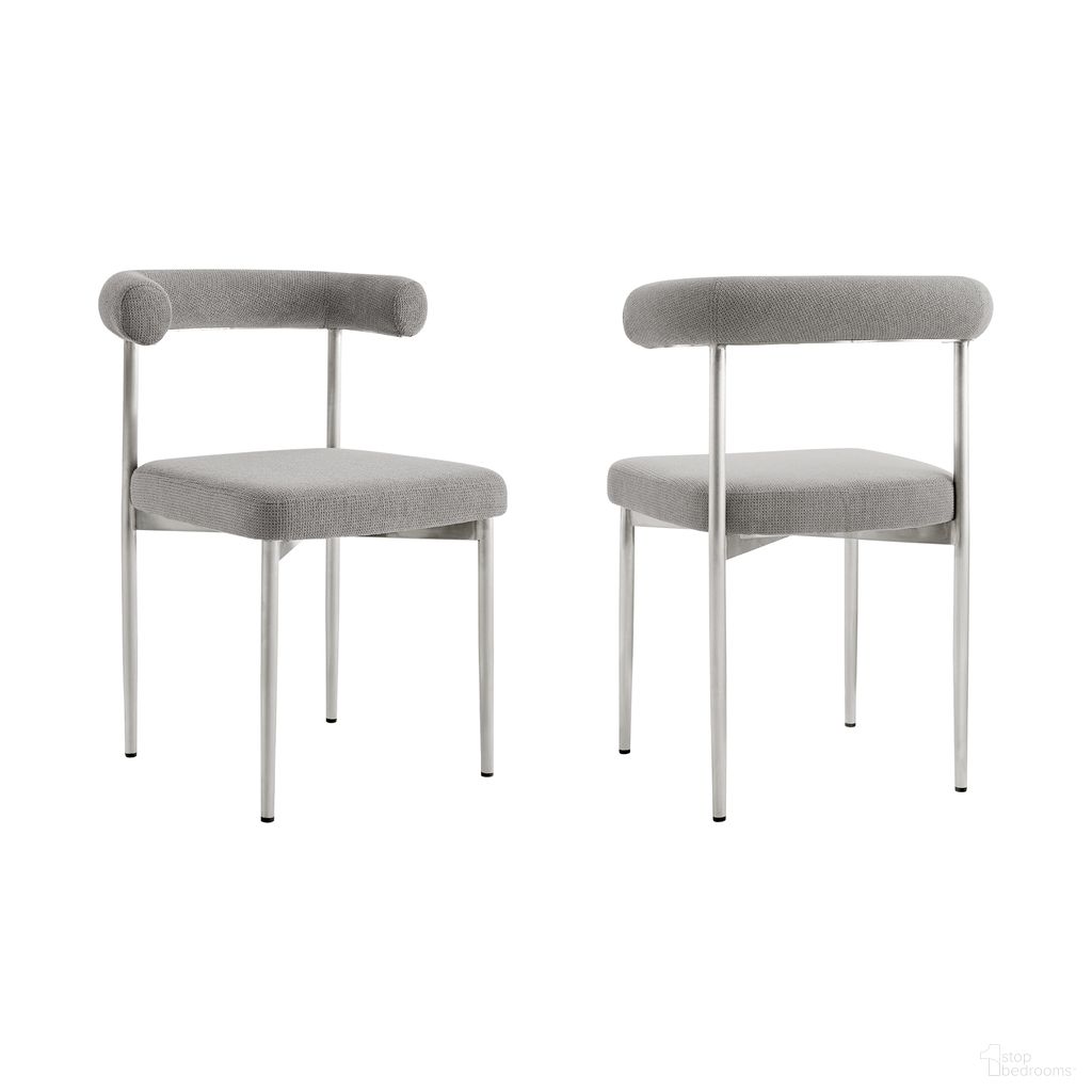 The appearance of Shannon Dining Chair with Brushed Stainless Steel and Light Gray Fabric Set of 2 designed by Armen Living in the modern / contemporary interior design. This light gray piece of furniture was selected by 1StopBedrooms from Shannon Collection to add a touch of cosiness and style into your home. Sku: LCSNSIBSLGRY. Material: Stainless Steel. Chair Type: Side Chair.