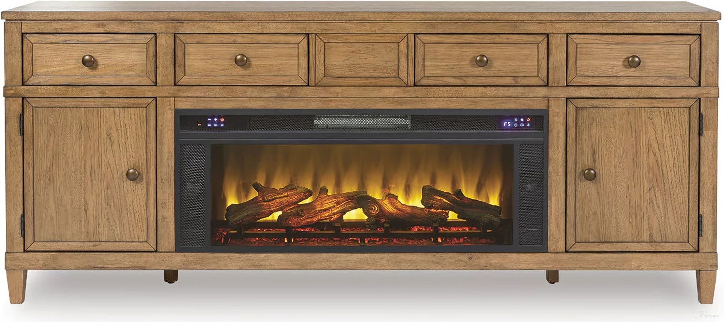 The appearance of Sharlance 81 Inch TV Stand with Electric Fireplace In Light Brown designed by Signature Design by Ashley in the transitional interior design. This light brown piece of furniture  was selected by 1StopBedrooms from Sharlance Collection to add a touch of cosiness and style into your home. Sku: W100-12;W655-68.