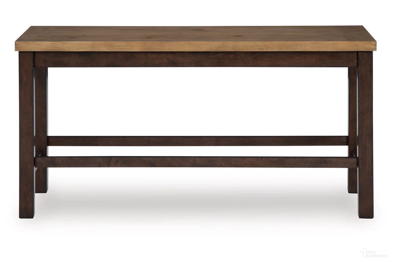 The appearance of Sharlander Counter Height Dining Bench In Light Brown and Dark Brown designed by Signature Design by Ashley in the transitional interior design. This light brown/dark brown piece of furniture was selected by 1StopBedrooms from Sharlander Collection to add a touch of cosiness and style into your home. Sku: NCD651-09. Material: Wood.