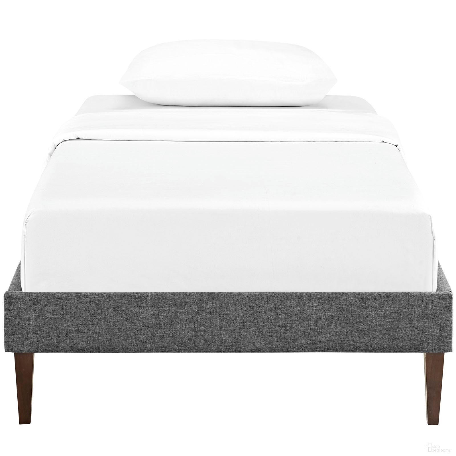 Sharon Fabric Twin Bed Frame with Squared Tapered Legs In Gray