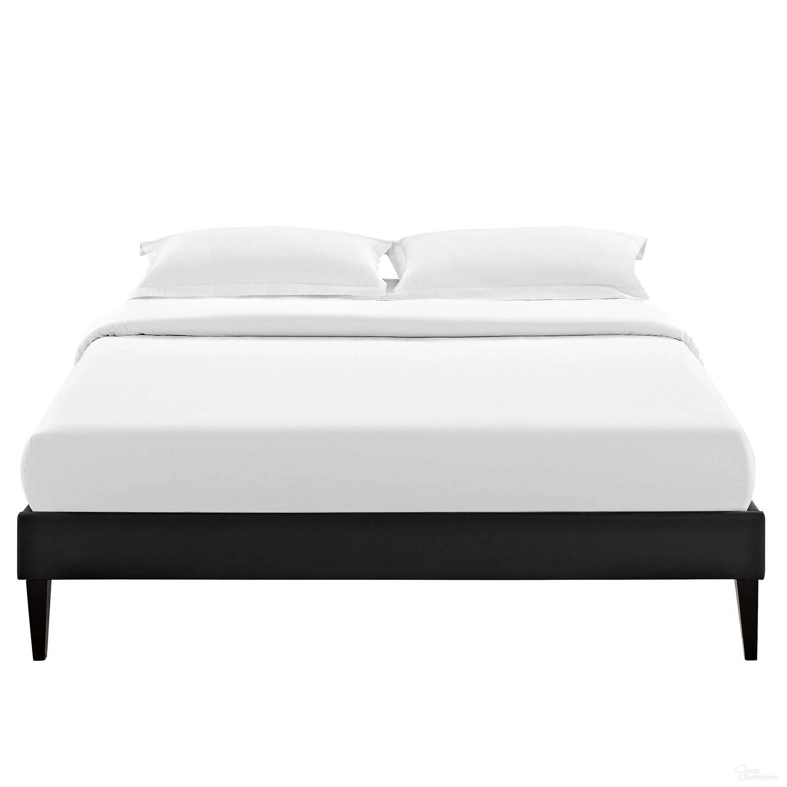 The appearance of Sharon Vinyl Full Bed Frame with Squared Tapered Legs In Black designed by Modway in the modern / contemporary interior design. This black piece of furniture was selected by 1StopBedrooms from Sharon Collection to add a touch of cosiness and style into your home. Sku: MOD-5349-BLK. Bed Type: Platform Bed. Bed Size: Full. Material: Vinyl.
