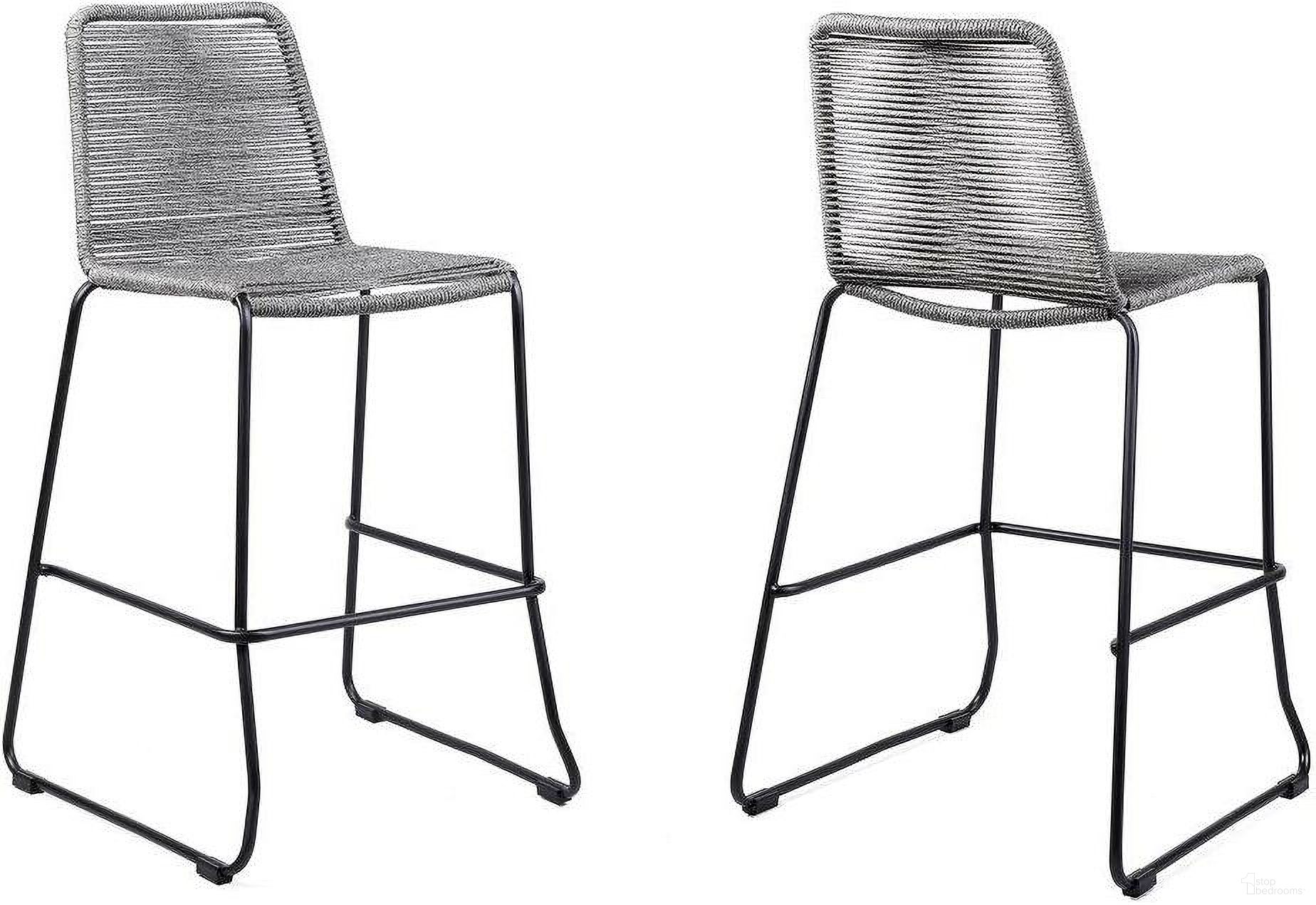 The appearance of Shasta 26 Inch Outdoor Metal And Grey Rope Stackable Counter Stool Set Of 2 designed by Armen Living in the modern / contemporary interior design. This grey piece of furniture was selected by 1StopBedrooms from Shasta Collection to add a touch of cosiness and style into your home. Sku: LCSTBABLGRY26. Material: Rope.