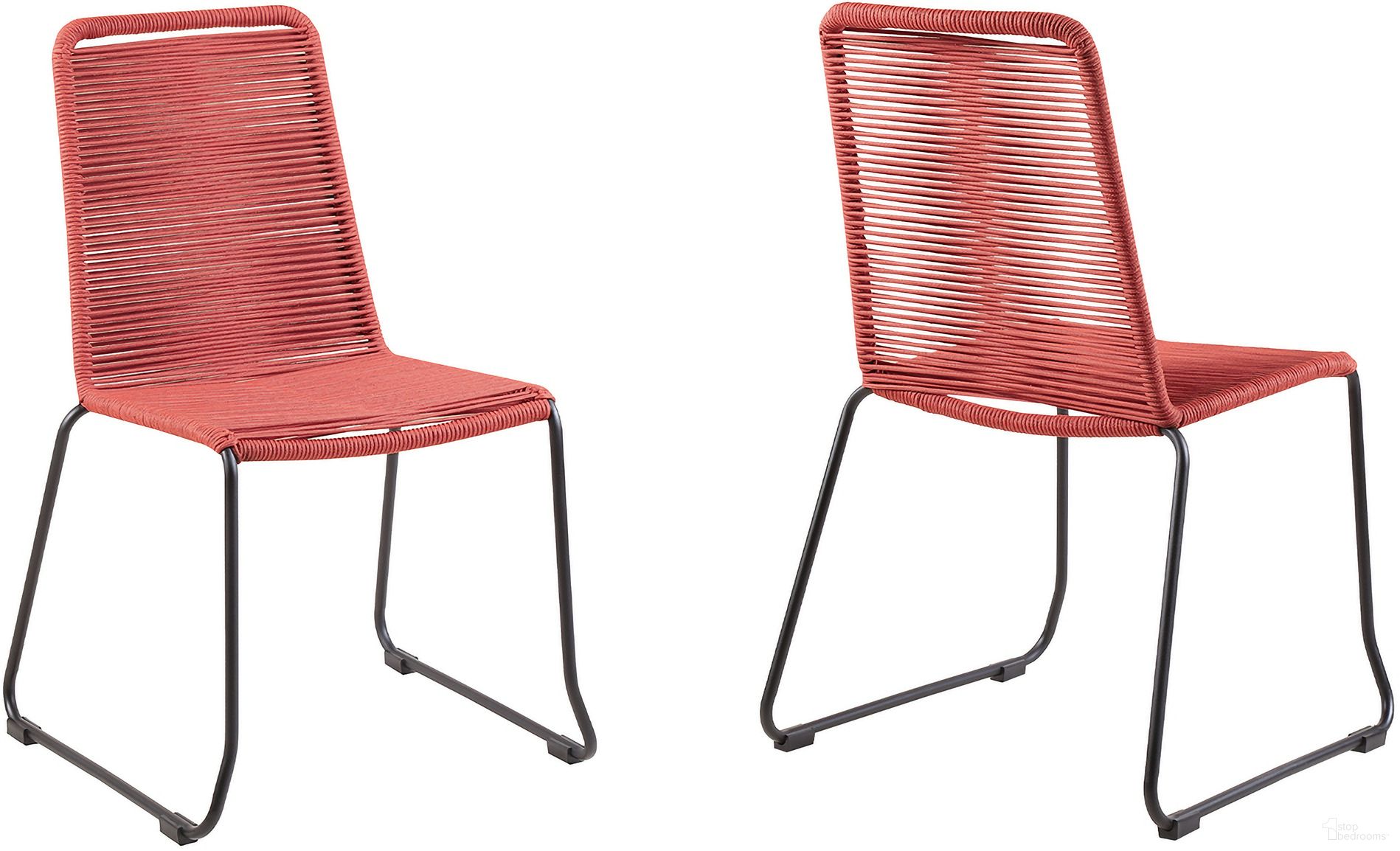 The appearance of Shasta Outdoor Metal and Rope Stackable Dining Chair Set of 2 In Brick Red designed by Armen Living in the modern / contemporary interior design. This brick red piece of furniture was selected by 1StopBedrooms from Shasta Collection to add a touch of cosiness and style into your home. Sku: LCSHSIBRK. Material: Steel.