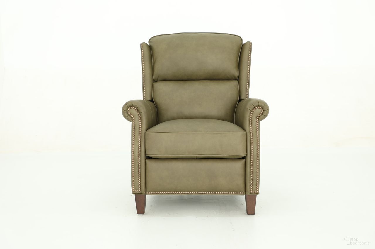The appearance of Shasta Push Thru The Arms Recliner In Olive designed by BarcaLounger in the traditional interior design. This olive piece of furniture was selected by 1StopBedrooms from Shasta Collection to add a touch of cosiness and style into your home. Sku: 71543531038. Material: Leather.
