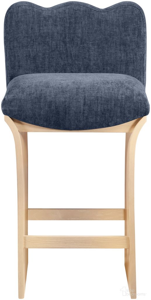 Shaw Chenille Fabric Upholstered Counter Stool In Navy and Natural